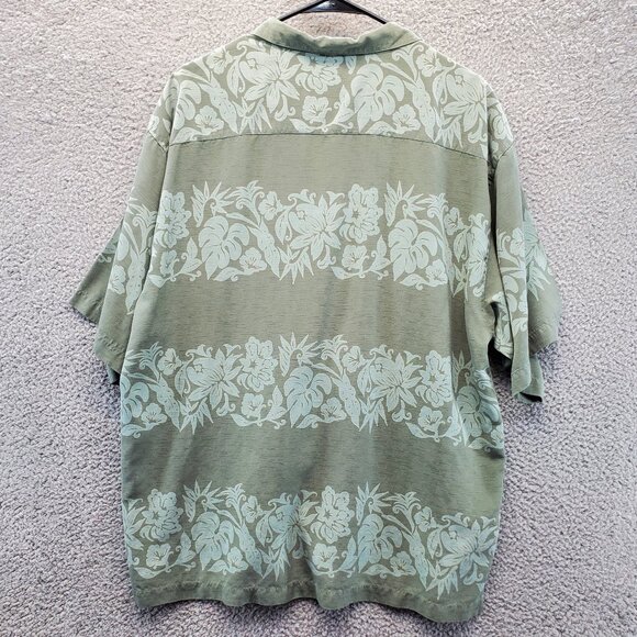 Tommy Bahama 100% Silk Men's Hawaiian Camp Shirt Large Green Floral Size L - Picture 6 of 7
